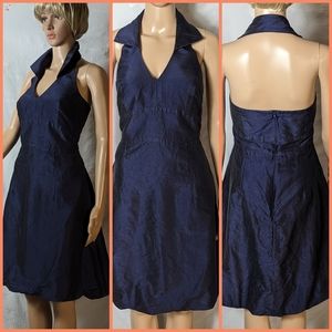 Coren Moore New York designer Silk Navy blue lined halter dress sz 8